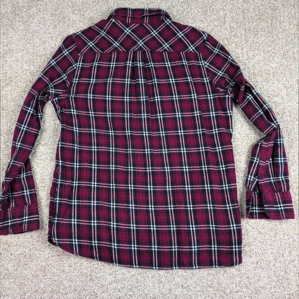 Woolrich Womens M Burgundy Blue Plaid Cotton Flannel Button Down Shirt HLT0669S